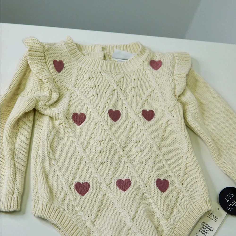 Nicole Miller Cream and Pink Heart Bodysuit with Bow Socks